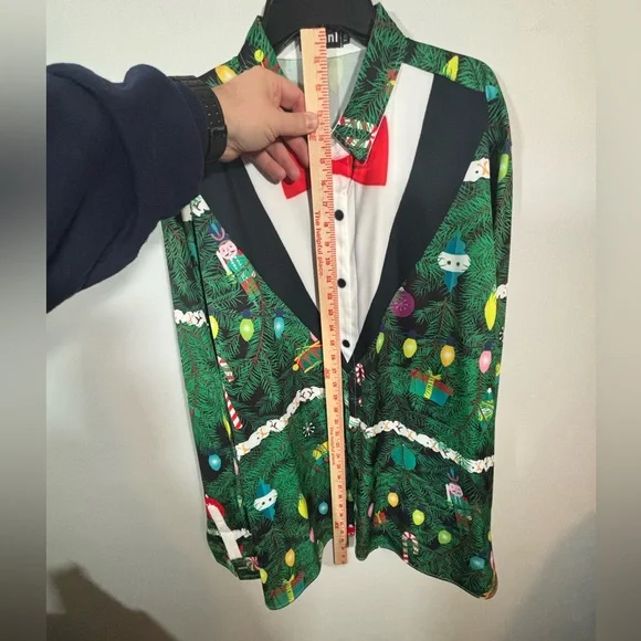 Atlanl Christmas Tuxedo Print Button Down Shirt Men’s XXL Holiday Party - Picture 8 of 12